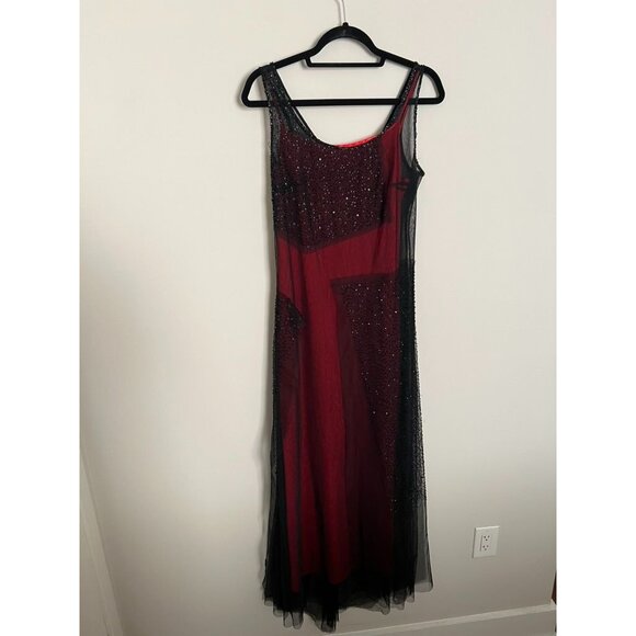 Sue Wong Nocturne Red w/Black Beaded Drape Evening Gown - Size 12 - Picture 5 of 16